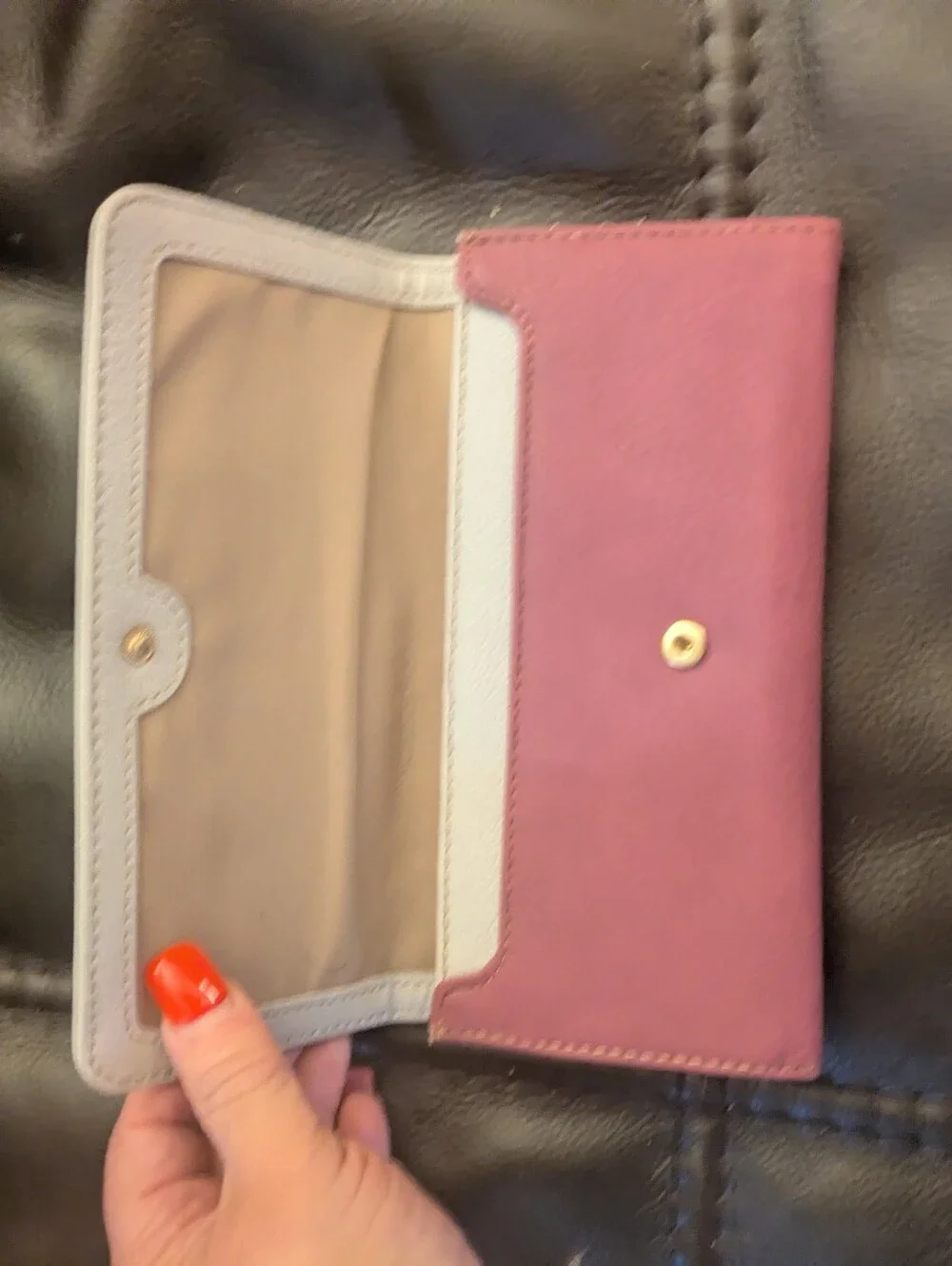 Women's Tricolor Scalloped Leather Wallet - Blue, Pink & Red